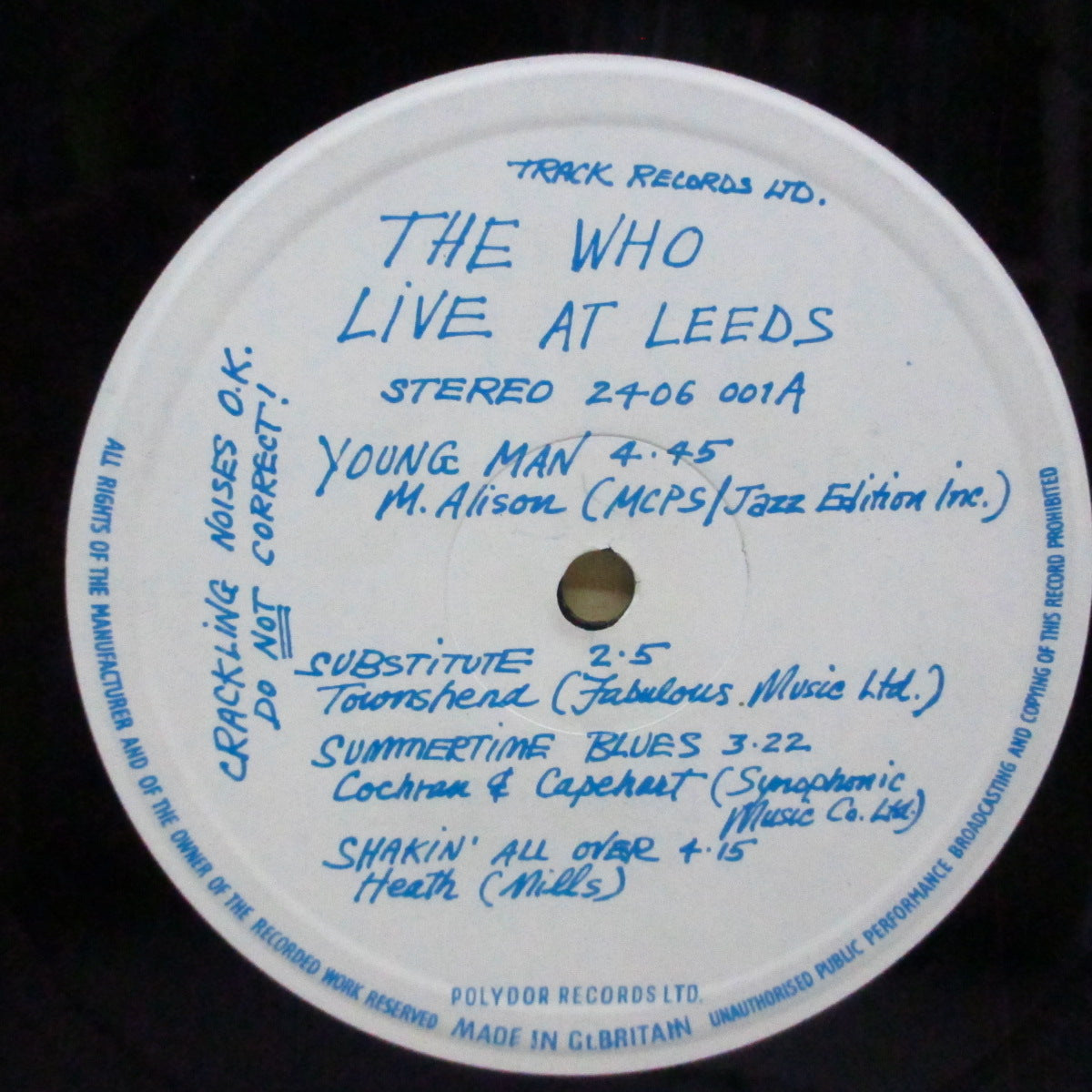 WHO (フー)  - Live At Leeds (UK '70 再発 「マト3/4」LP+「Live At Leeds」ポスター、インサート11枚/青ロゴ見開ジャケ「完品」）