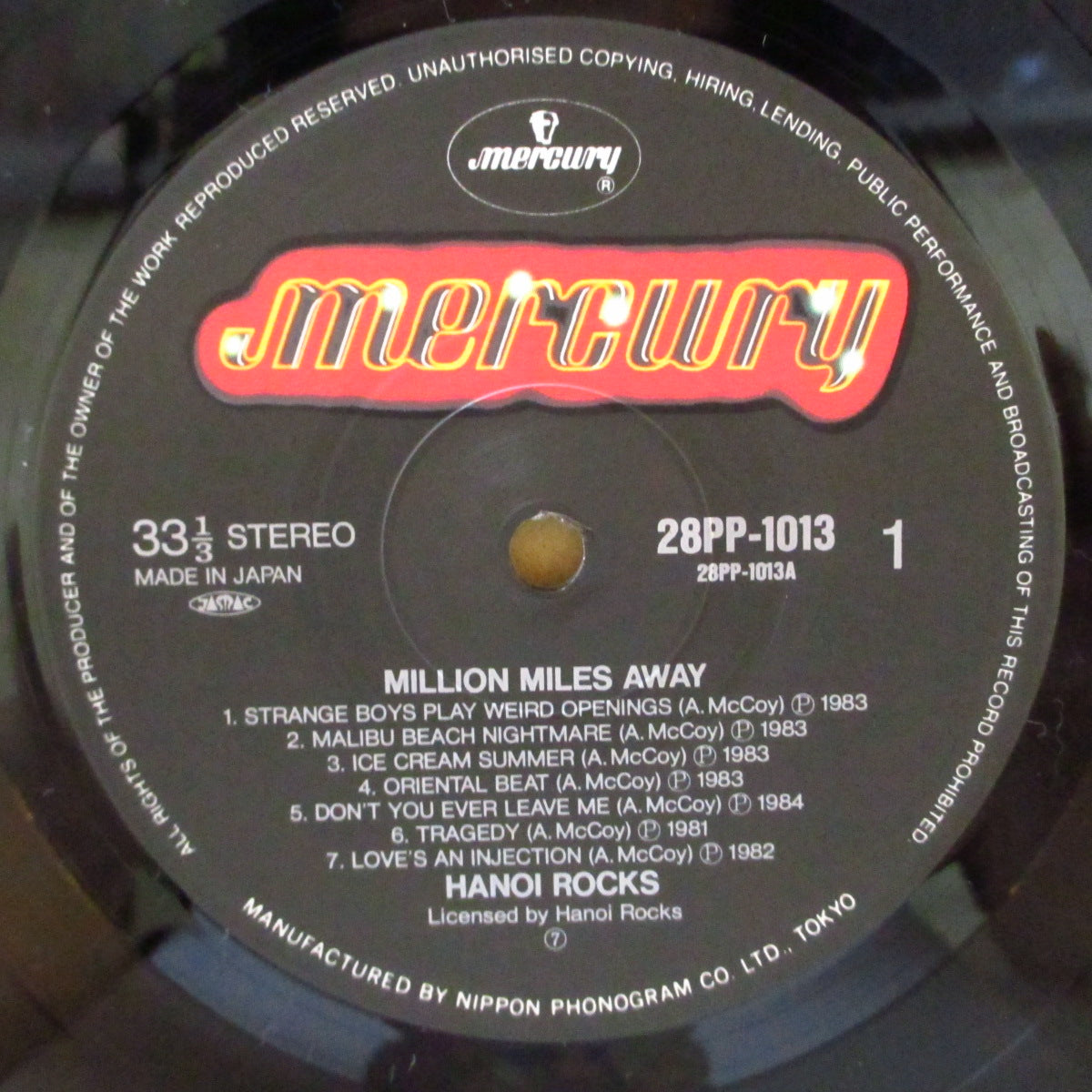 HANOI ROCKS (ハノイ・ロックス)  - Million Miles Away (Japan オリジナル LP+インサート/帯・見開きインサート欠) '85年日本独自ベスト盤