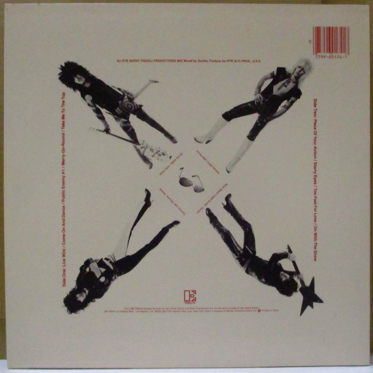 MOTLEY CRUE (モトリー・クルー)  - Too Fast For Love (US '82 再発「バンド名下部表記黒&赤ラベ」 LP+ソフト紙インナー, インサート) '82年1stアルバム