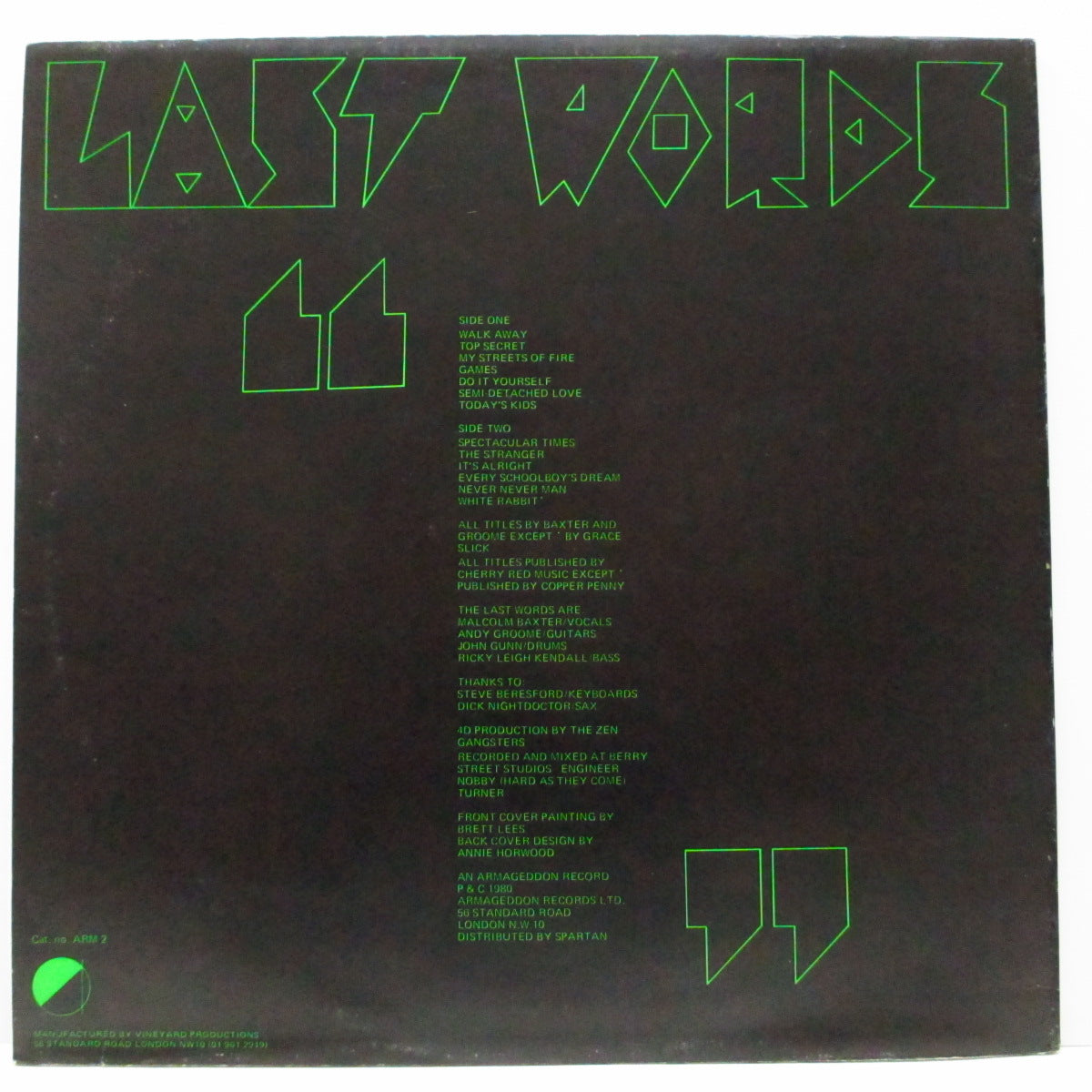 LAST WORDS, THE (ザ ・ラスト・ワーズ)  - The Last Words [1st] (UK オリジナル LP/表面コーティングジャケ) '80年唯一アルバム！