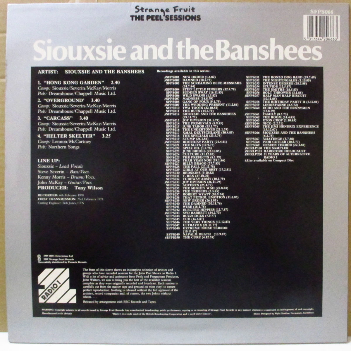 SIOUXSIE AND THE BANSHEES (スージー・アンド・ザ・バンシーズ)  - The Peel Sessions - The Second Session (UK オリジナル 12インチ) '89年ピール・セッションEP