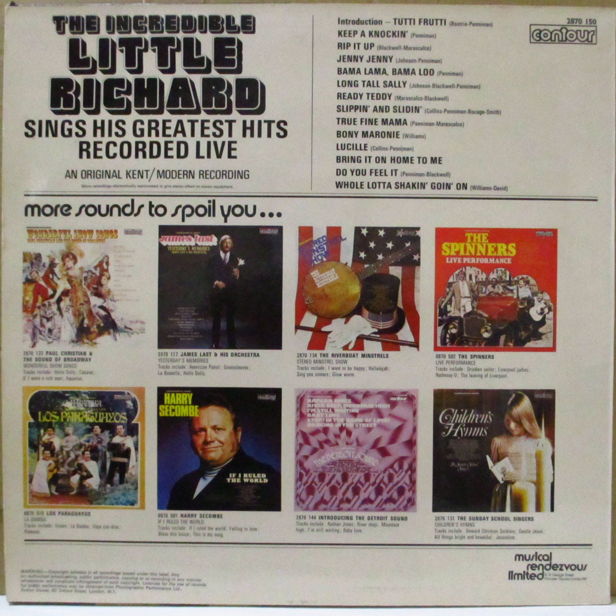 LITTLE RICHARD (リトル・リチャード)  - The Incredible Little Richard Sings His Greatest Hits Recorded Live (UK 70's 再発ステレオLP/両面コーティング・ジャケ)'65〜'66年米ライブ14曲！