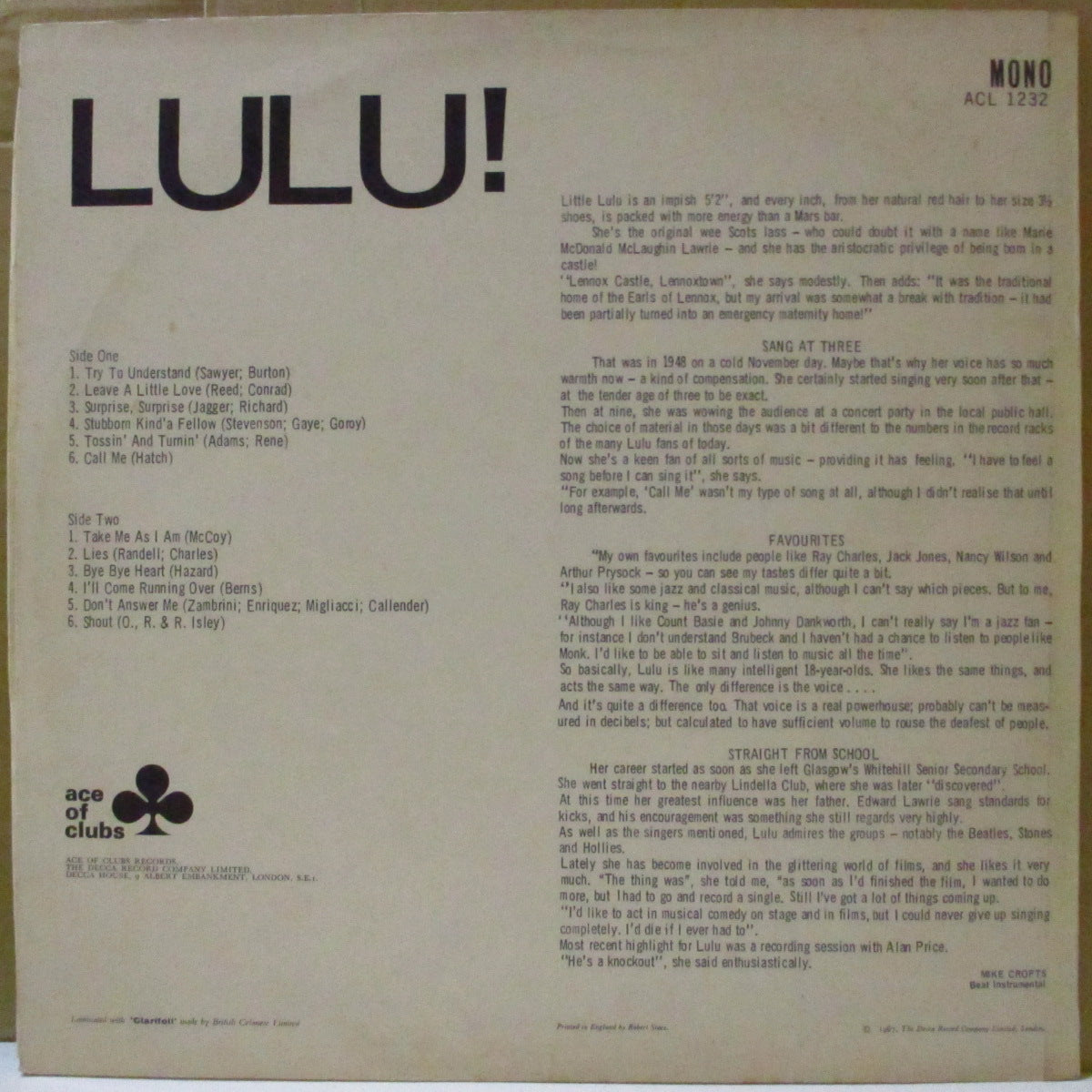 LULU (ルル)  - Lulu! (UK '67 オリジナル・モノラル LP/表面コーティング・ジャケ) '67年ベスト・コンピ！