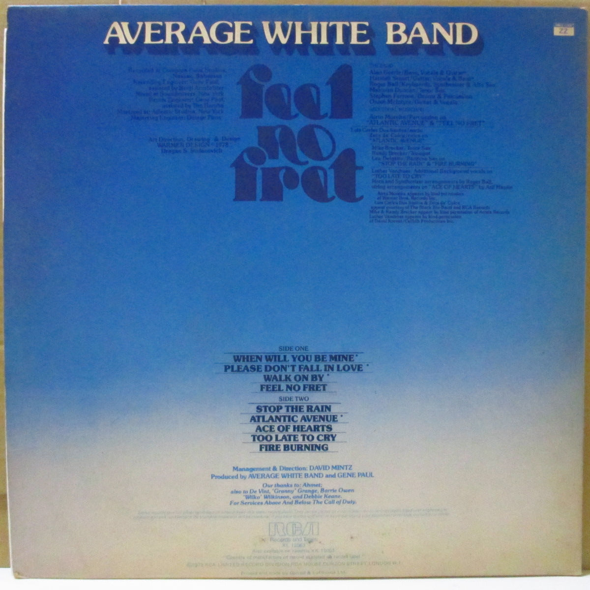 AVERAGE WHITE BAND (アヴェレイジ・ホワイト・バンド)  - Feel No Fret (UK '79 初回品番「XL-13063」オリジナル ・ステレオLP/見開きジャケ) 7作目アルバム