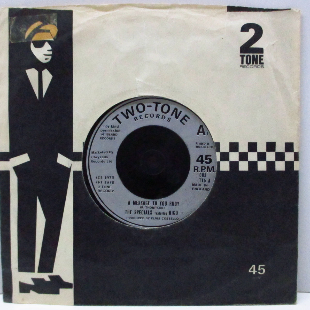 SPECIALS, THE featuring RICO (ザ・スペシャルズ feat. リコ)  - A Message To You Rudy  (UK '79 再発「銀ラベ」フラットセンター7"+カンパニースリーブ) 「A」表記が右/左 Ver.