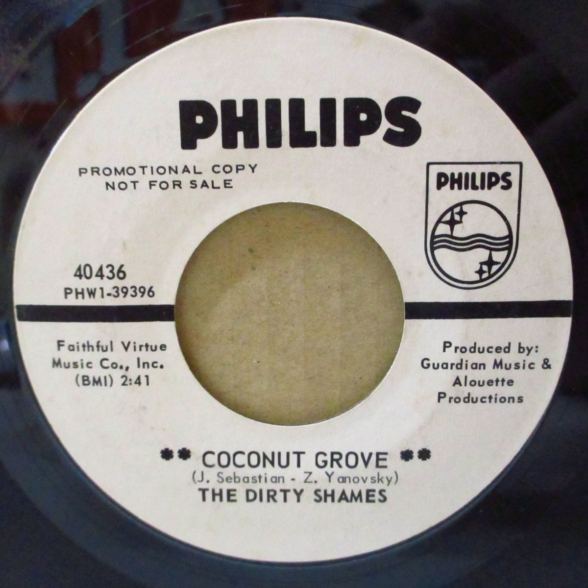 DIRTY SHAMES, THE (ザ・ダーティ・シェイムス)  - Coconut Grove (US '67 プロモ・白ラベ7インチ)ラヴィン・スプーンフル名曲の妙脱力ソフトポップ・カヴァ！