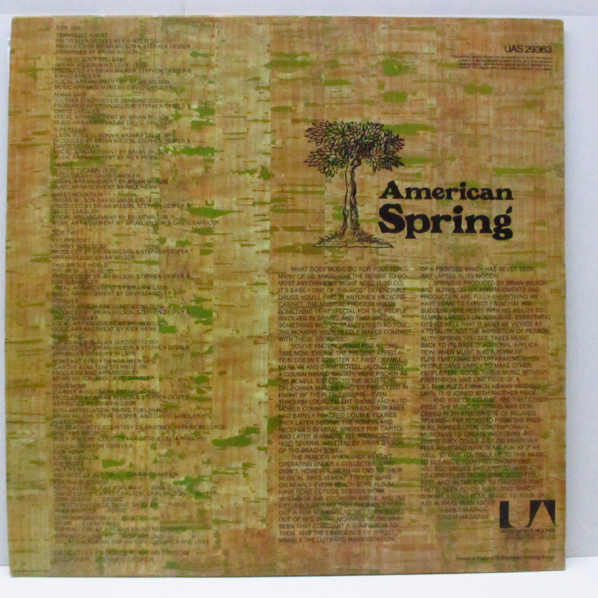 AMERICAN SPRING (アメリカン・スプリング)  - Spring (UK オリジナル LP/ざら紙ジャケ) マリリン・ウィルソン+ダイアン・ロヴェル、姉妹デュオ唯一アルバム！