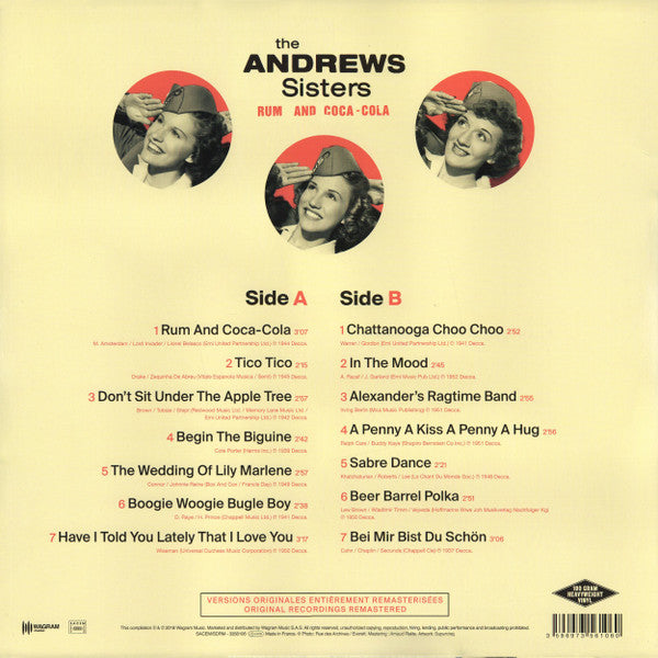 ANDREWS SISTERS (アンドリュース・シスターズ)  - Rum And Coca-Cola (フランス限定リマスター・モノラル LP/New)ガールズSWINGポップ・グループベスト14曲！