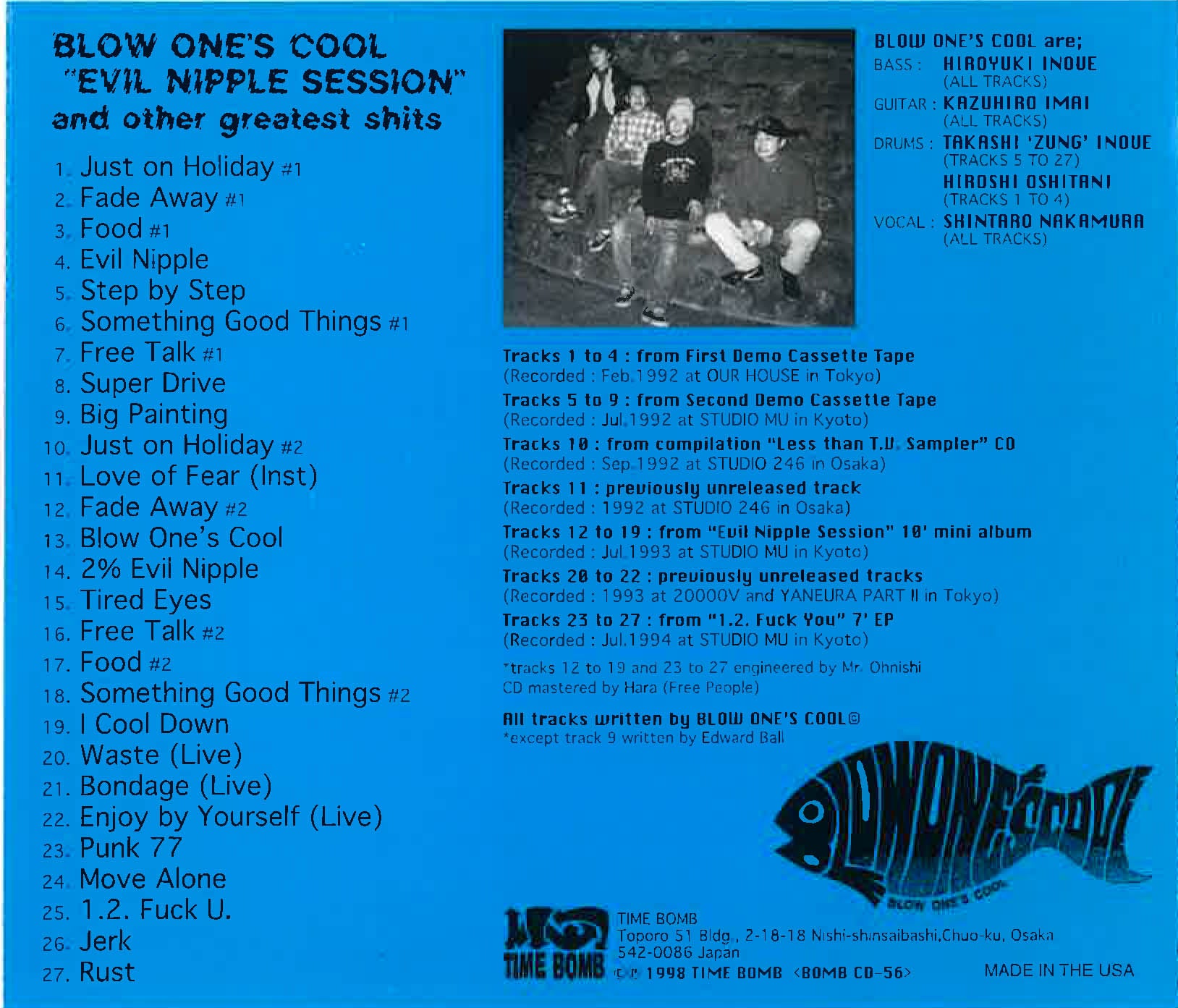 BLOW ONE’S COOL (ブロウ・ワンズ・クール)  - Evil Nipple Session (Japan タイムボム  限定ボーナス入り 初回青トレイCD/New) '93年ミニ・アルバム+レアトラック全27曲入りコンプリートCD！