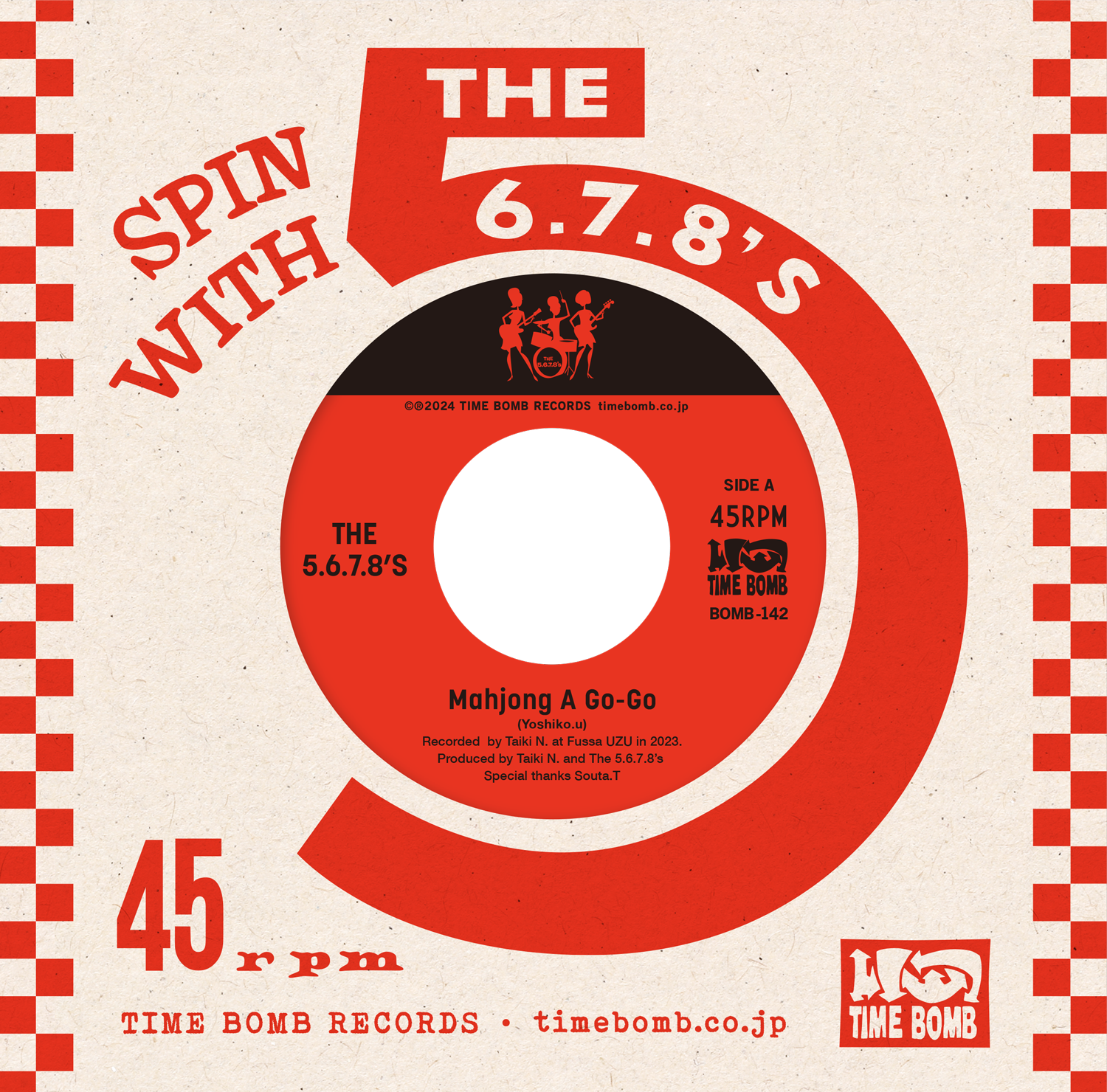 5.6.7.8’S , The  (ザ・ファイブ・シックス・セブン・エイツ)  - Mahjong A Go-Go / Ah, So (Japan タイムボム  500枚限定ジャケ付「黒盤」 7インチ/New) 完売御礼-Sold Out