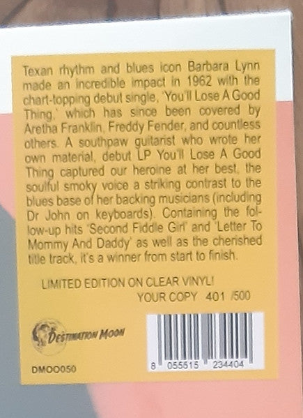BARBARA LYNN (バーバラ・リン)  - You'll Lose A Good Thing (EU 限定500枚復刻再発「クリア・ヴァイナル」 LP/New)  '63年名作デビューアルバム！