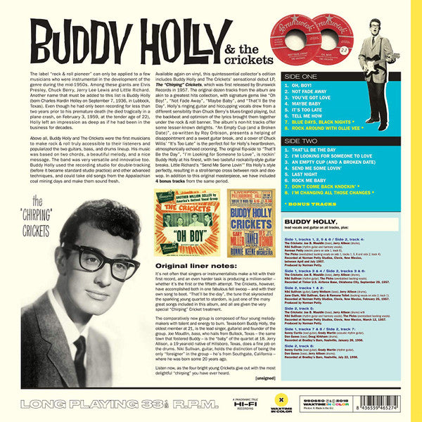 BUDDY HOLLY ( & THE CRICKETS) (バディ・ホリー & ザ・クリケッツ)  - The "Chirping" Crickets (EU 限定ボーナス追加16曲入り再発180g「イエロー VINYL」モノラル LP/New) クリケッツ名義'57年デビュー・アルバム