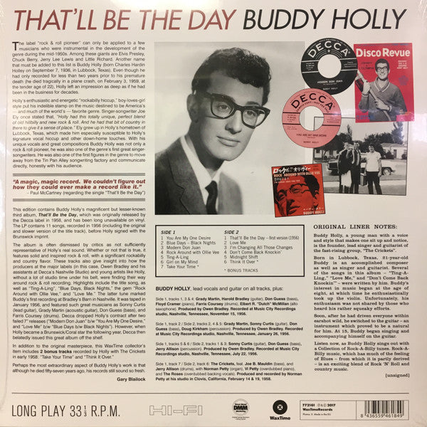 BUDDY HOLLY (バディ・ホリー)  - That'll Be The Day (EU 限定復刻ボーナス入り再発180g LP/New)'58年ソロ名義セカンド（＆ラスト）アルバム