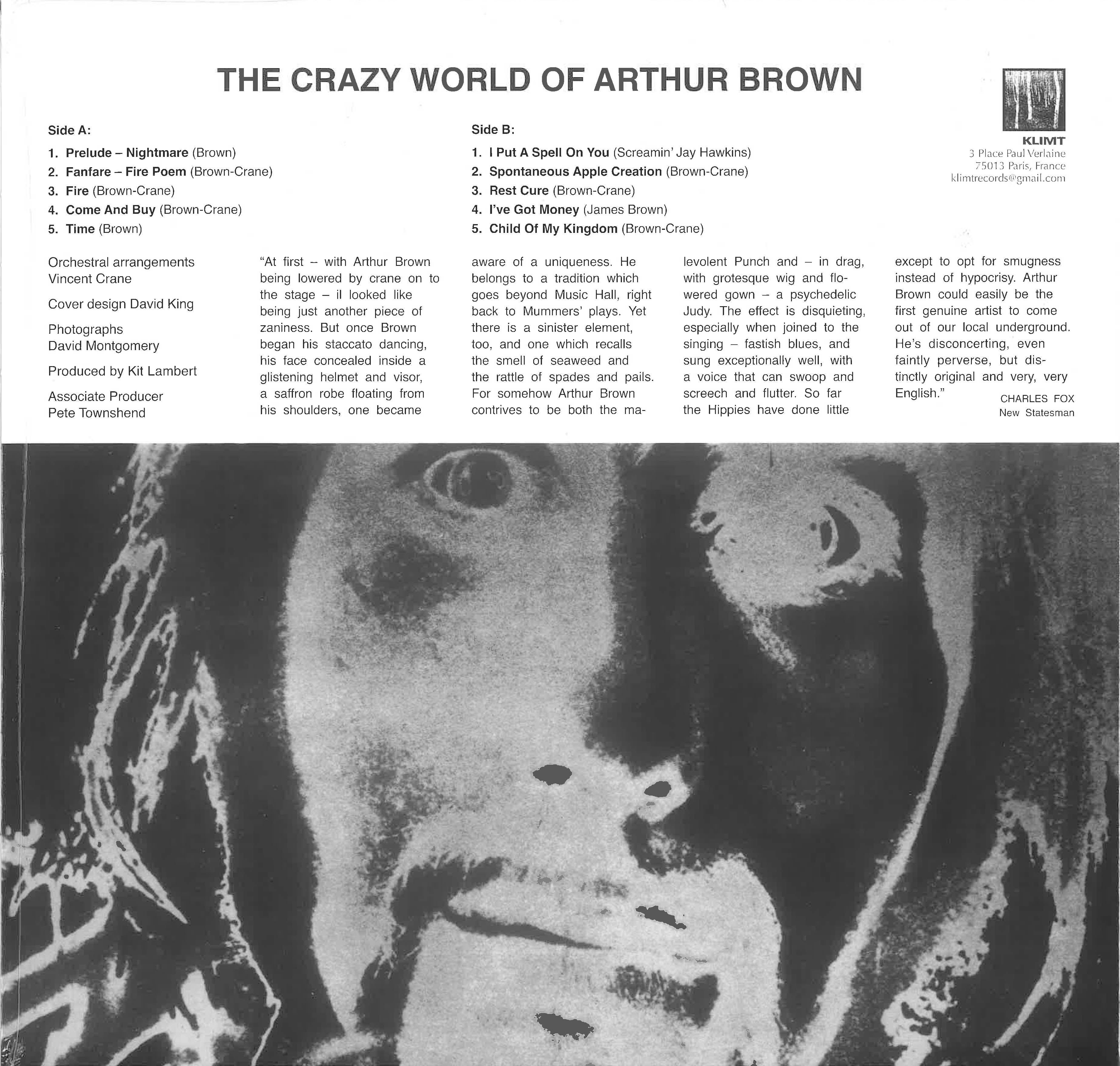CRAZY WORLD OF ARTHUR BROWN, THE  (ザ・クレイジー・ワールド・オブ・アーサー・ブラウン)  - The Crazy World Of Arthur Brown (EU 限定再発「ピンク VINYL」ステレオ LP/New) '66年英怪人サイケ大名作！