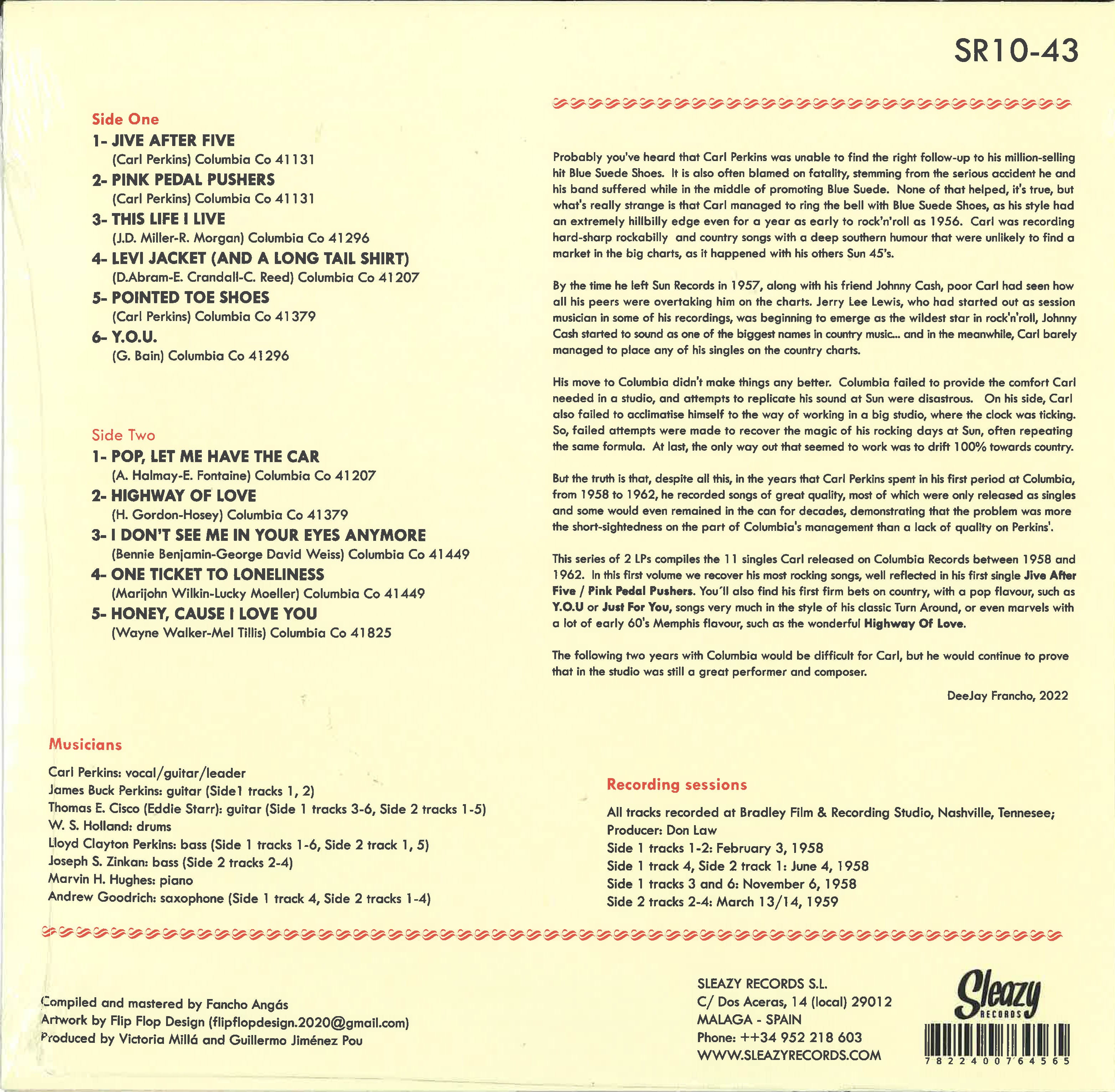 CARL PERKINS (カール・パーキンス)  - Jive After Five (スペイン限定 10インチ LP/New)  '58〜'60年コロンビア社シングル編集コンピ