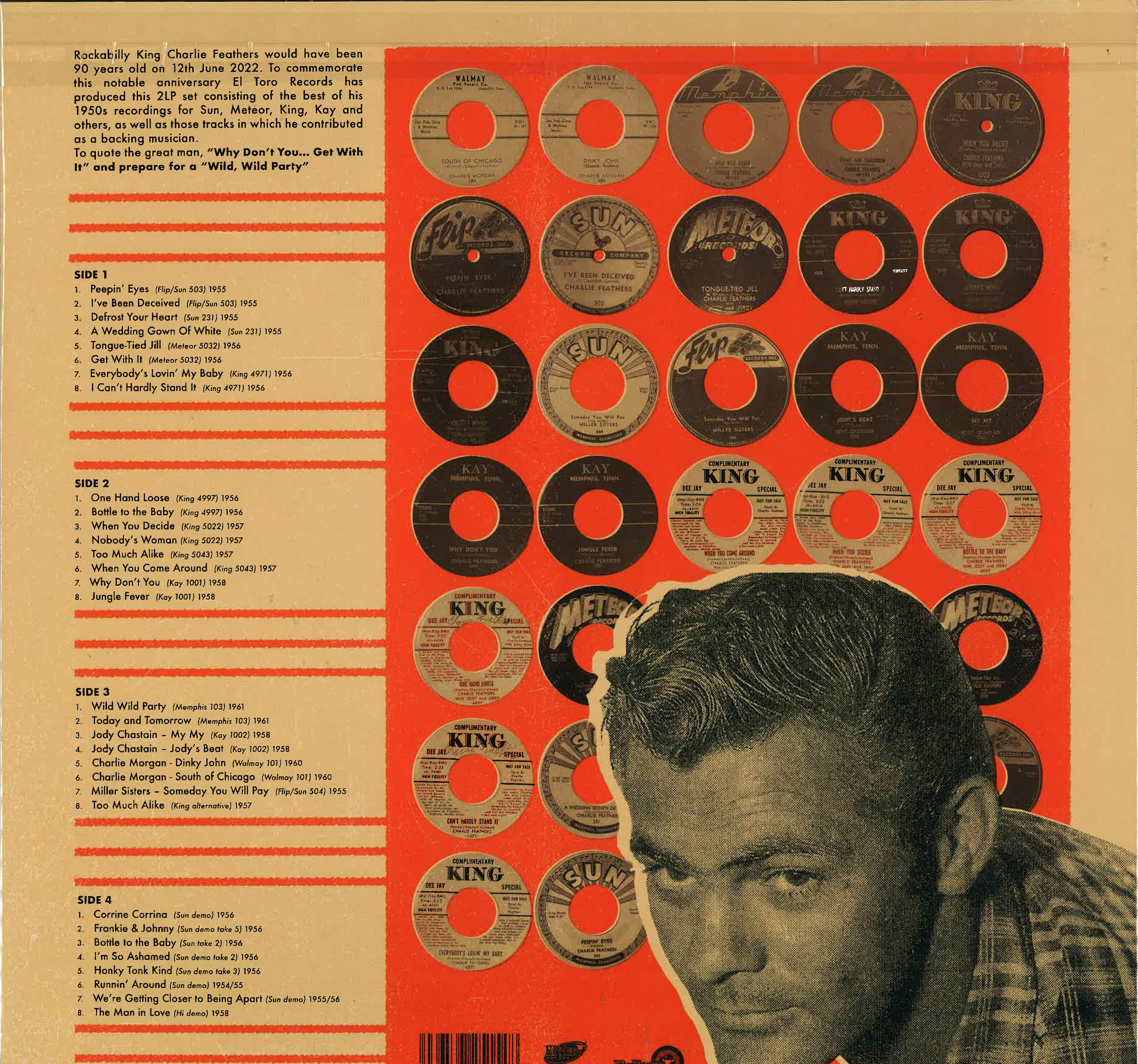 CHARLIE FEATHERS (チャーリー・フェザーズ)  - Why Don't You... Get With It (Spain 限定カラーヴァイナル 2xLP/New) '55〜'61年黄金期ベスト（シングル）コンピ！