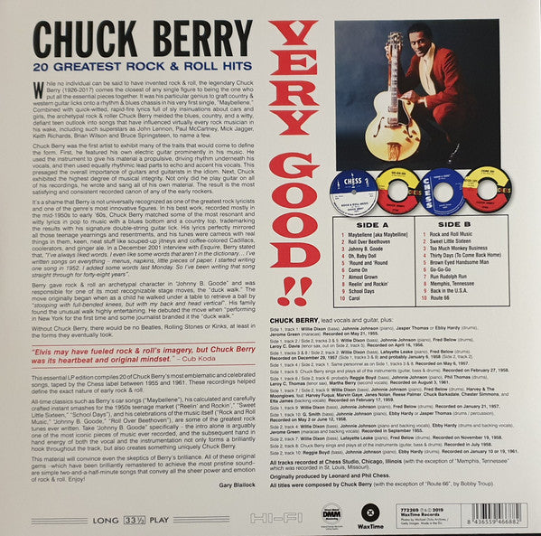 CHUCK BERRY (チャック・ベリー)  - Very Good!! 20 Greatest Rock & Roll Hits (EU 限定リリース 180g LP/New)ベスト全20曲！