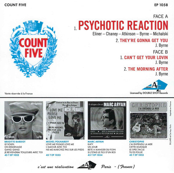 COUNT FIVE (カウント・ファイブ)  - Psychotic Reaction +3 (EU 限定リプロ再発ジャケ付き4曲入り「黒盤」7"EP/New) 伝説のガレージ'66年デビュー全米大ヒット名曲！
