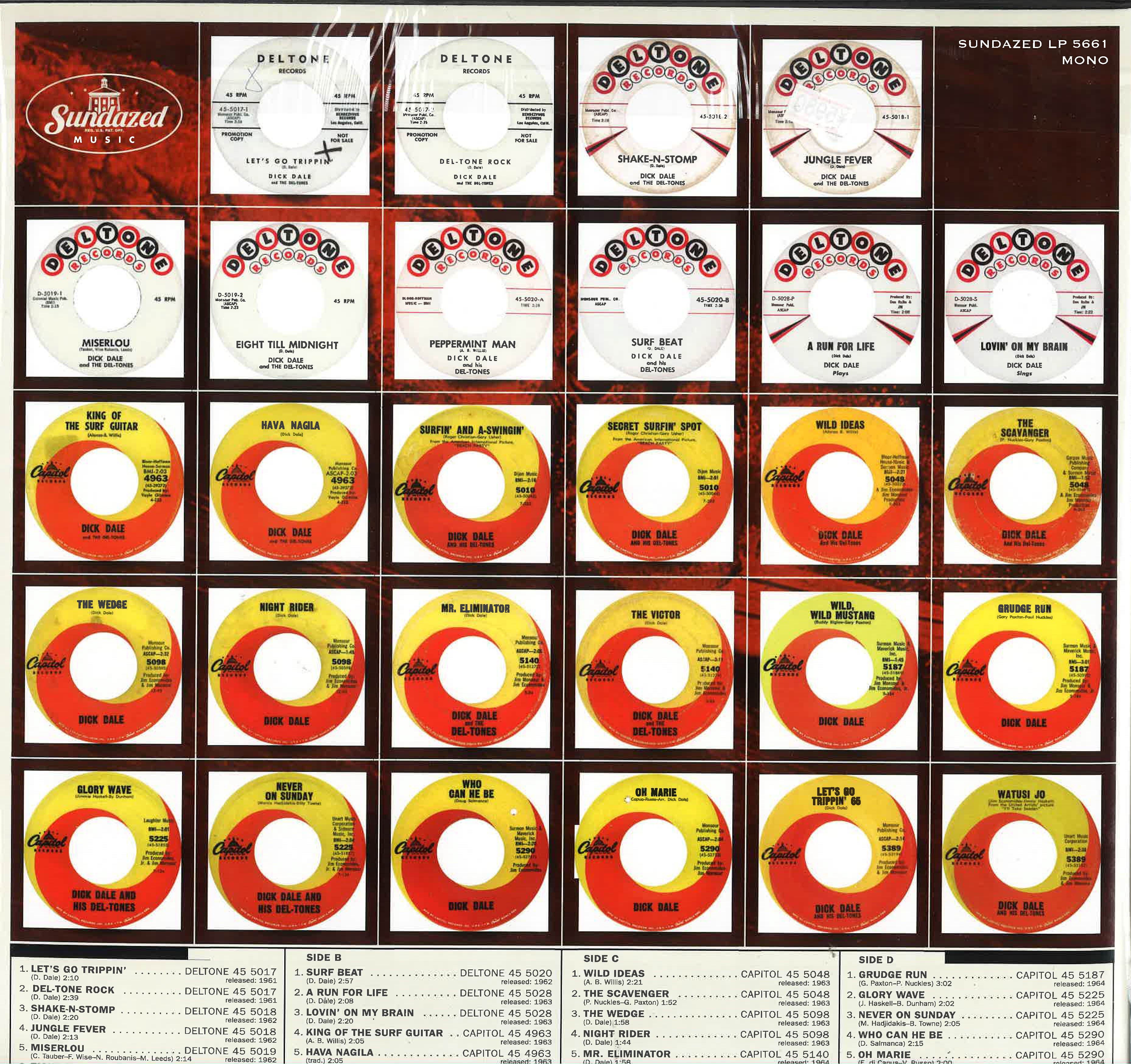 DICK DALE & HIS DEL-TONES (ディック・デイル & デルトーンズ)  - Singles Collection '61-'65 (US 限定「オレンジ・ヴァイナル」モノラル2xLP/New) サーフ・ギターの神様'61〜'65年シングル・コンピ！