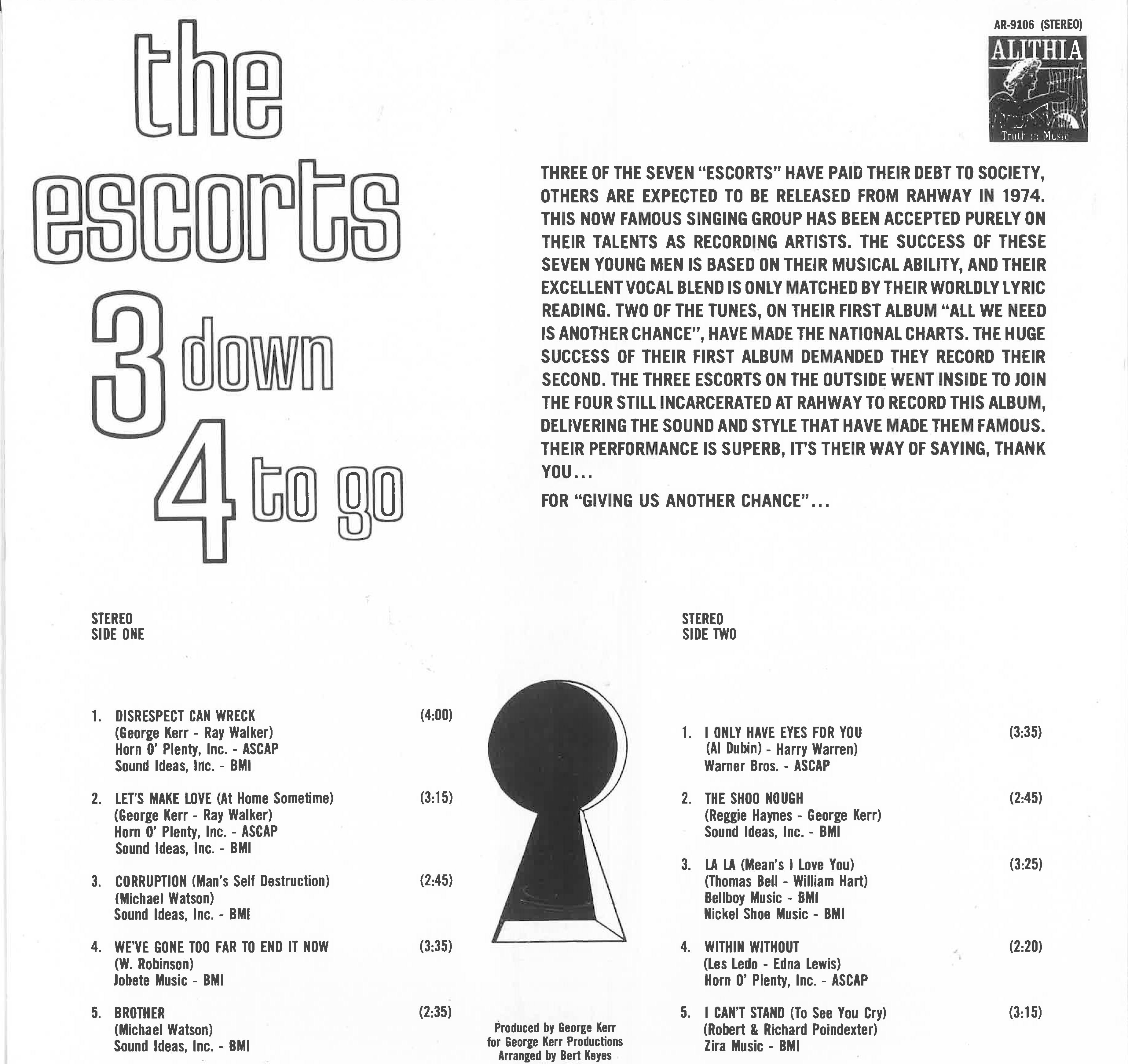 ESCORTS (エスコーツ)  - 3 Down 4 To Go (US 限定復刻再発 LP/New) 甘茶名門 '74年セカンド・アルバム！