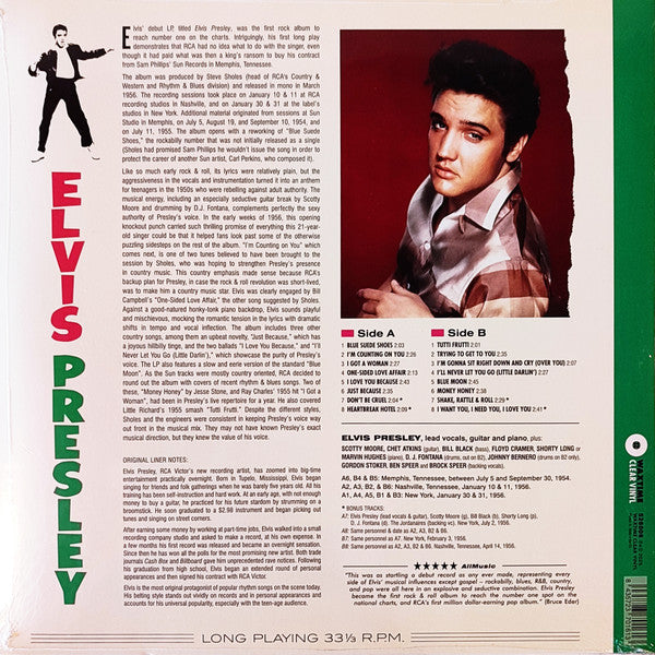 ELVIS PRESLEY (エルヴィスプレスリー)  - Elvis Presley (1st) (EU 限定ボーナス入り再発「クリスタル・クリア・ヴァイナル LP/New-WaxTime #526006 )’56年1stアルバム
