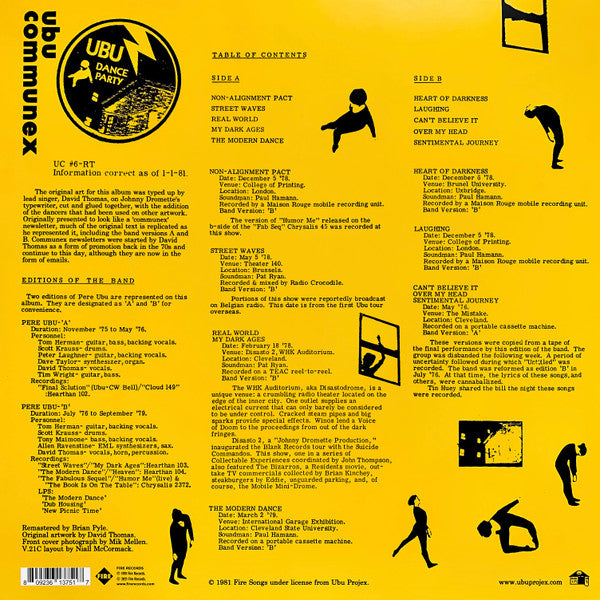 PERE UBU (ペル・ウブ)  - 390 Degrees Of Simulated Stereo. Ubu Live: Vol. 1 (UK-EU 正規限定リマスター再発「イエローヴァイナル」 LP/NEW) '81年ライブ・コンピレーション