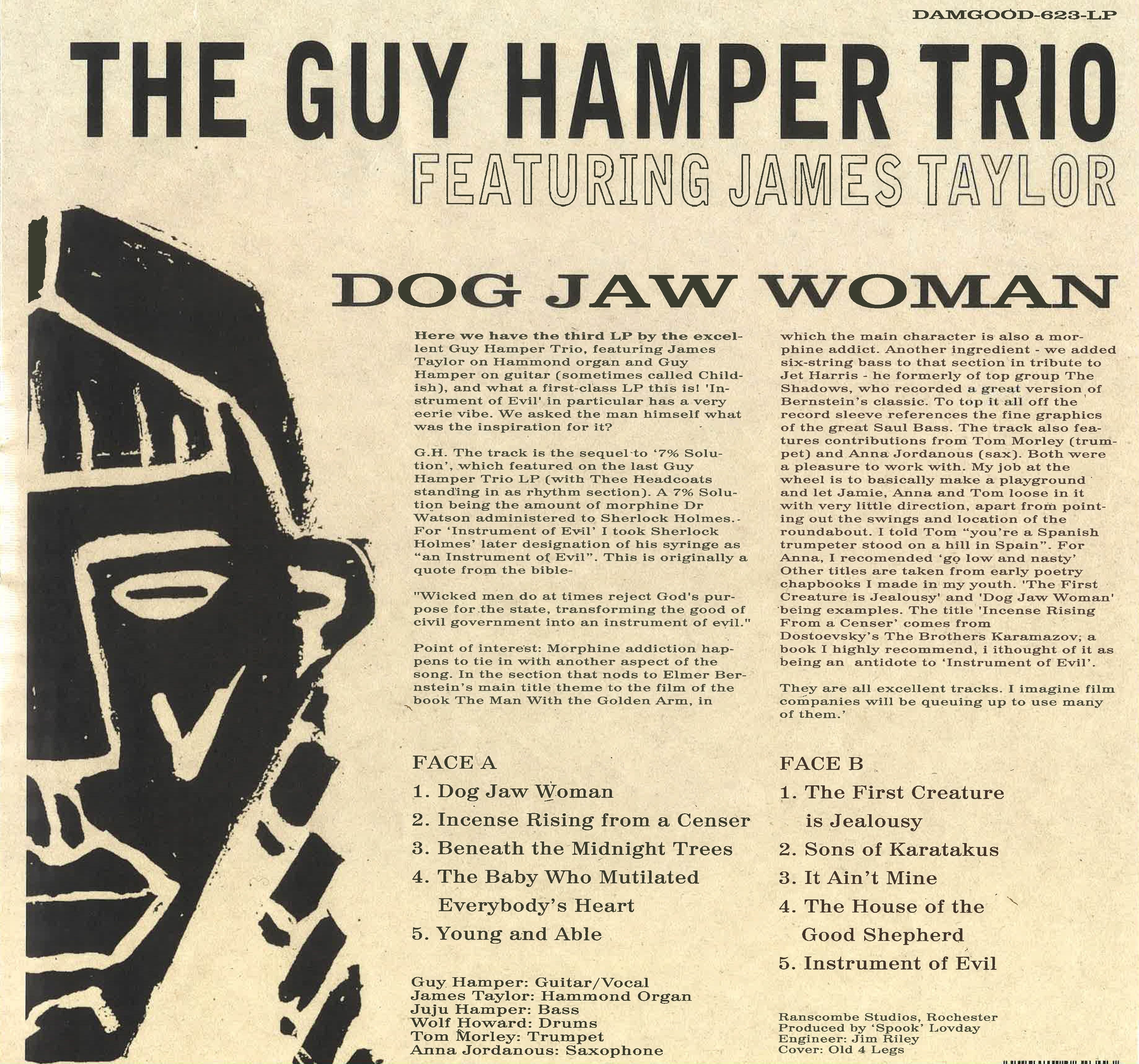 GUY HAMPER TRIO feat. JAMES TAYLOR (ビリー・チャイルディッシュのバンド＝ガイ・ハンパー・トリオ feat.ジェームス・テイラー )  - Dog Jaw Woman (UK 限定リリース LP/New) 24年サードアルバム