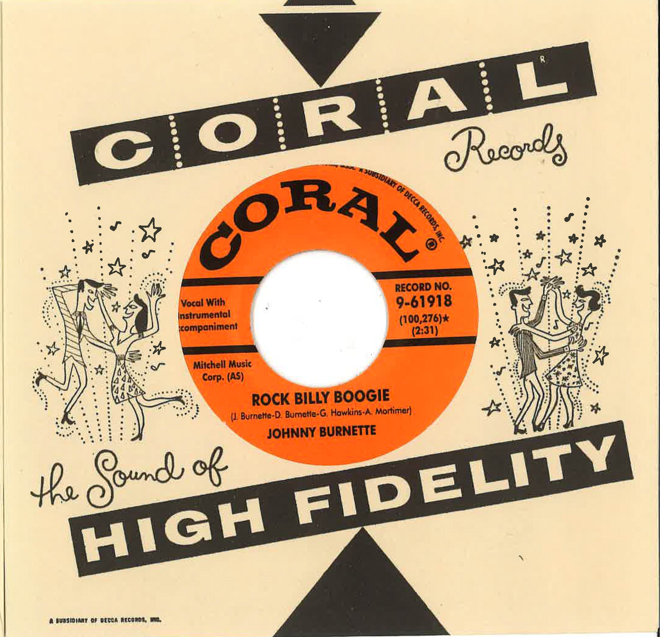 JOHNNY BURNETTE  (ジョニー・バーネット)  - Rock Billy Boogie (US 限定復刻リプロ再発「オレンジラベ・クリアブルー盤」 7"+カンパニースリーブ/New)ロバート・ゴードンのカヴァ原曲爆ロカビリー・クラシック！