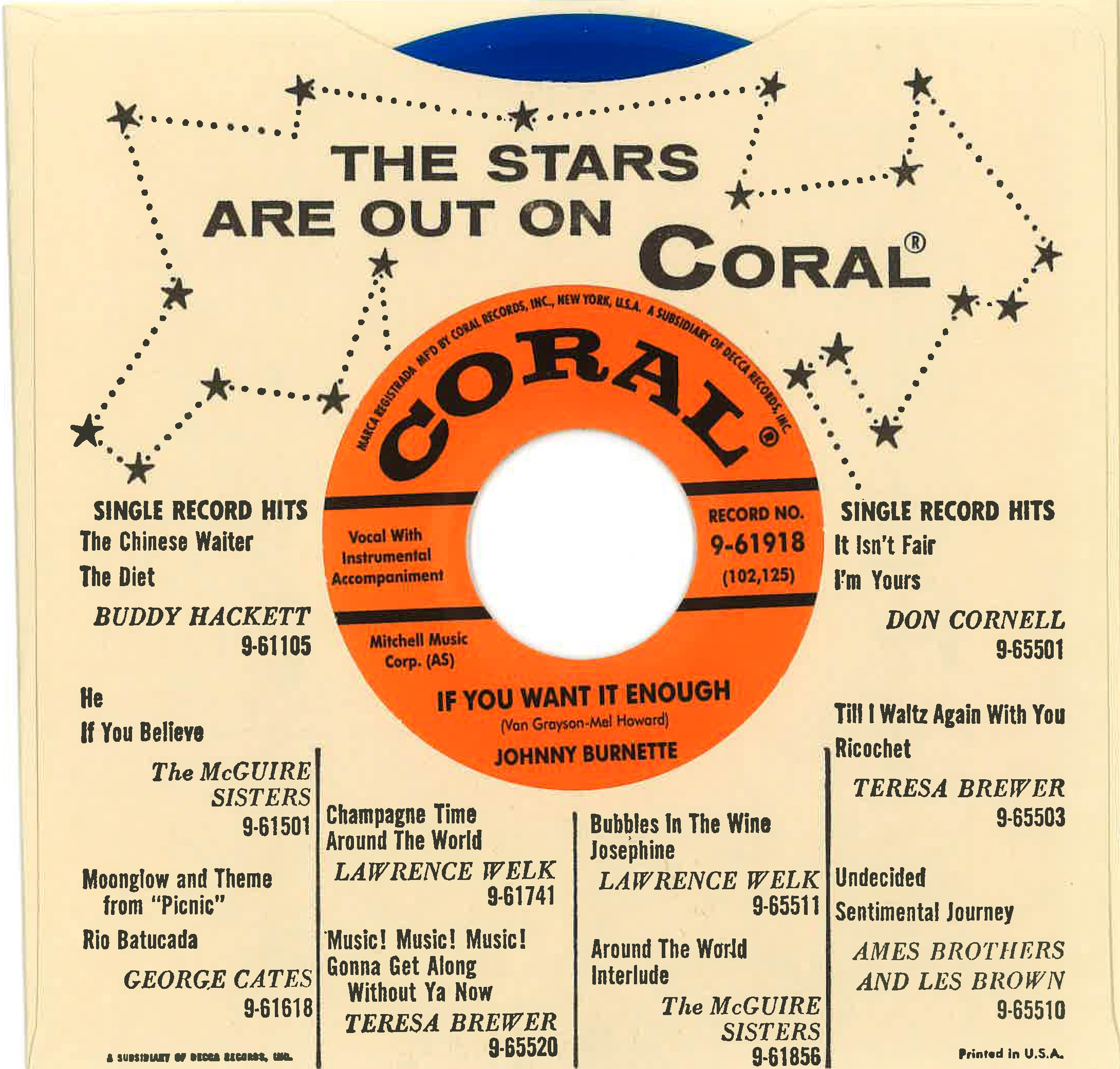 JOHNNY BURNETTE  (ジョニー・バーネット)  - Rock Billy Boogie (US 限定復刻リプロ再発「オレンジラベ・クリアブルー盤」 7"+カンパニースリーブ/New)ロバート・ゴードンのカヴァ原曲爆ロカビリー・クラシック！