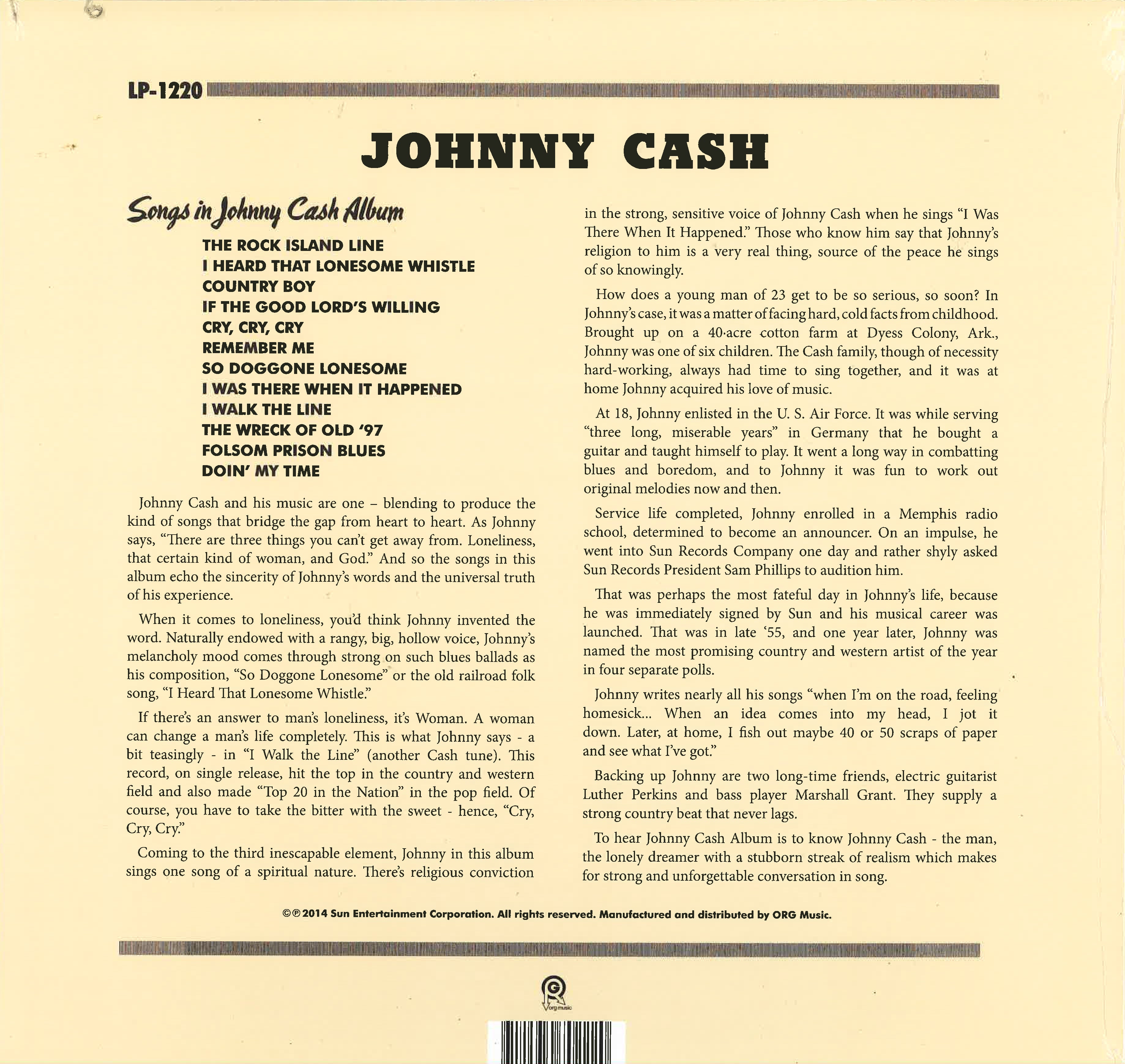 JOHNNY CASH (ジョニー・キャッシュ)  - With His Hot And Blue Guitar (US SUN社ライセンス正規限定復刻再発「黒盤」LP/New)