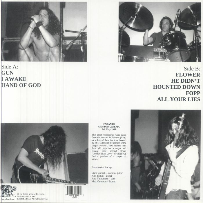 SOUNDGARDEN (サウンドガーデン)  - Taranto Ariston Cinema 7th May 1989 FM Broadcast (EU 300枚限定リリース LP/NEW) イタリア録音ライブアルバム