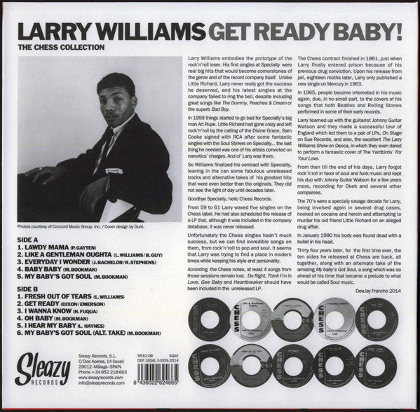 LARRY WILLIAMS (ラリー・ウイリアムス)  - Get Ready Baby! - The Chess Collection (スペイン限定10インチ LP/ New) '59〜'61年チェス社シングルコンピ
