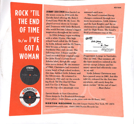 LITTLE JOHNNY & The SILVERTONES (リトル・ジョニー & ザ・シルヴァートーンズ)  - Rock 'Til The End Of Time (US 限定ジャケ付き「イエローヴァイナル」 7"  /廃盤 New) ブラックR&Rジャイヴァー！