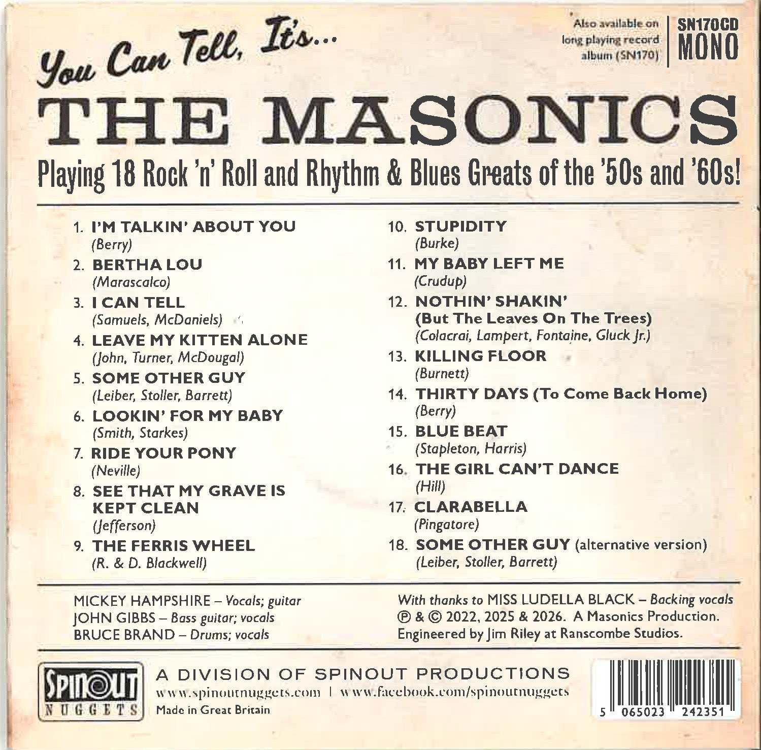 MASONICS, THE  (マーソニックス )  - You Can Tell, Its... The Masonics (UK 限定見開き紙ジャケCD/New) '23〜'25年発表カバー4曲入りEPx4種＋未発表のコンピ！
