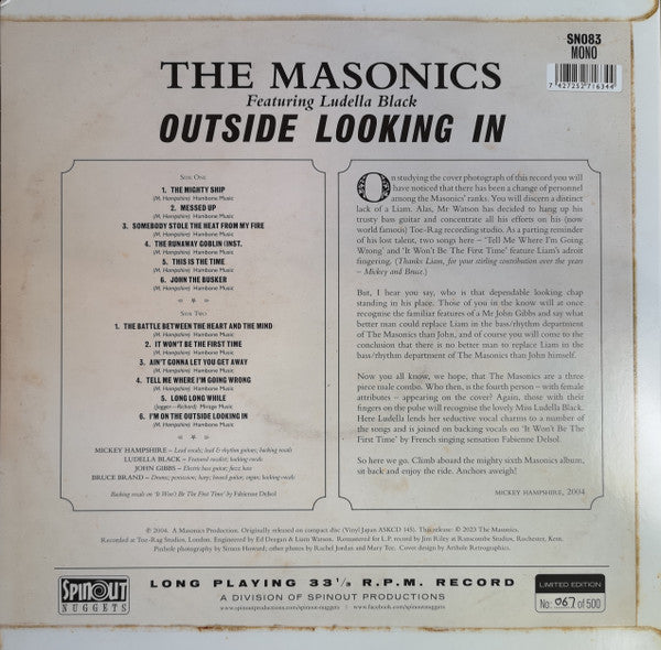 MASONICS, THE Featuring Ludella Black (マーソニックス= 元ミルクシェイク他、英ガレージレジェンド  feat. ルディラ・ブラック)  - Outside Looking In (UK 限定500枚ナンバリング入りモノラル LP/New) '05年5thアルバムの初LP 再発化！