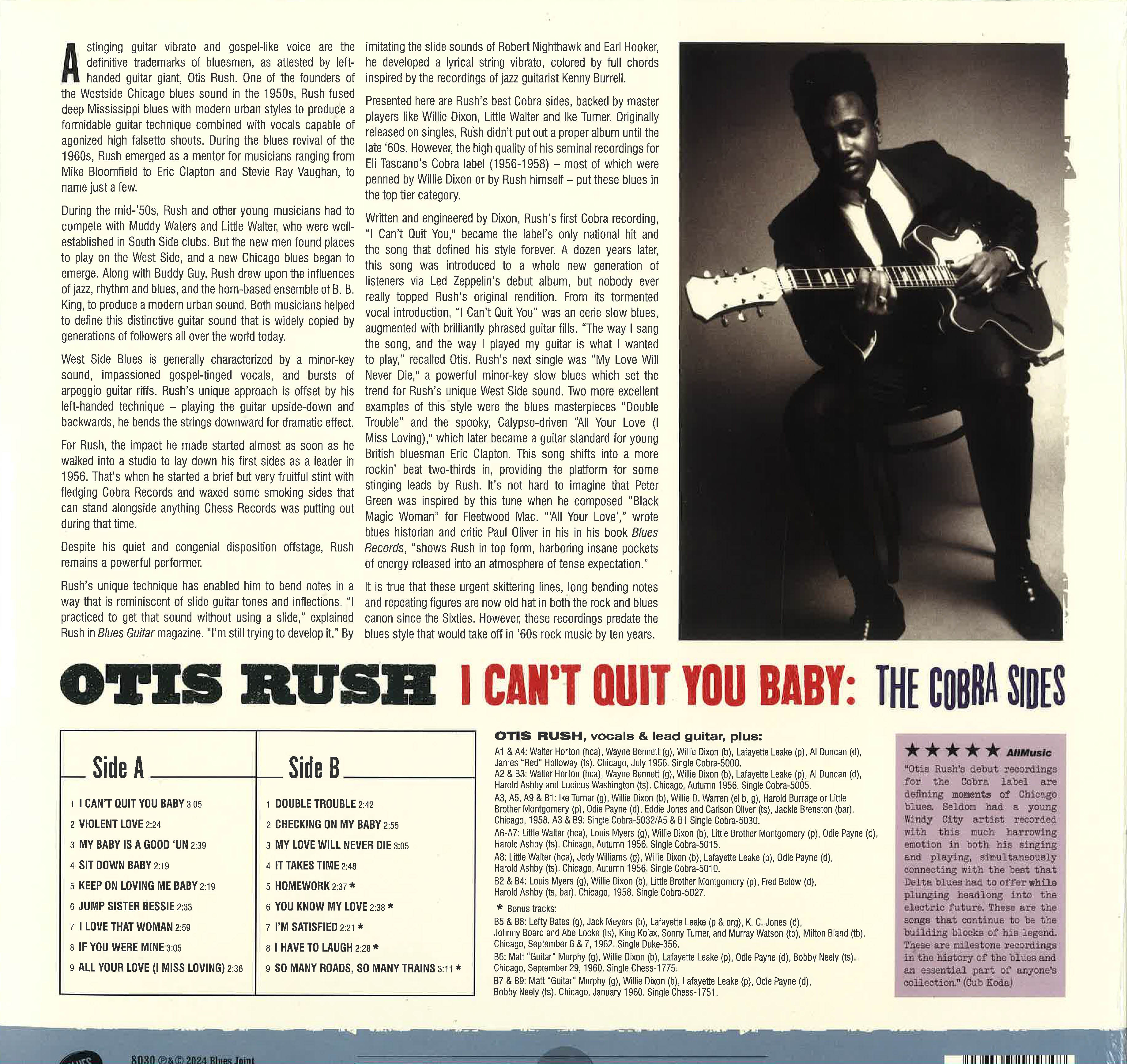 OTIS RUSH (オーティス・ラッシュ)  -I Can't Quit You Baby - The Cobra Side (EU 限定 180g LP/New) '56〜'62年コブラ社11枚のシングル曲編集の初期ベスト！