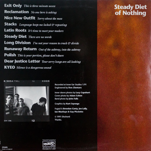 FUGAZI (フガジ) - Steady Diet Of Nothing (US 2023年正規再発「限定シルヴァーヴァイナル」LP/New) 2ndアルバム！
