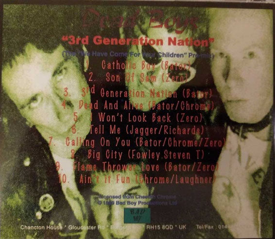 DEAD BOYS (デッド・ボーイズ)  - 3rd Generation Nation (UK 限定プレス CD/ New)  2ndアルバムのPri-Mixバージョン !