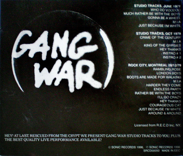 GANG WAR (Johnny Thunders, Wayne Kramer)ギャング・ウォー (ジョニー・サンダース、ウェイン・クレイマー) - Crime Of The Century  (France 限定プレス CD/ New) スタジオ＋ライブ、全55分。