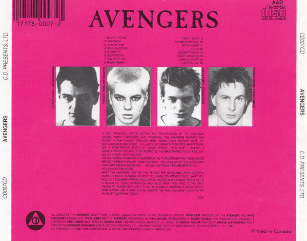 AVENGERS (アヴェンジャーズ) - Avengers (US限定プレス再発CD / New) 初期S.F.パンク！