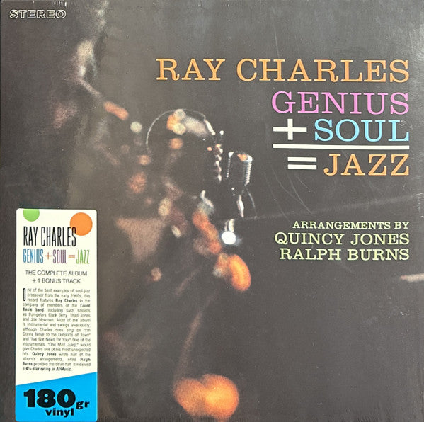 RAY CHARLES (レイ・チャールズ)  - Genius+Soul=Jazz (EU 限定ボーナス入り再発180g ステレオ LP/New)