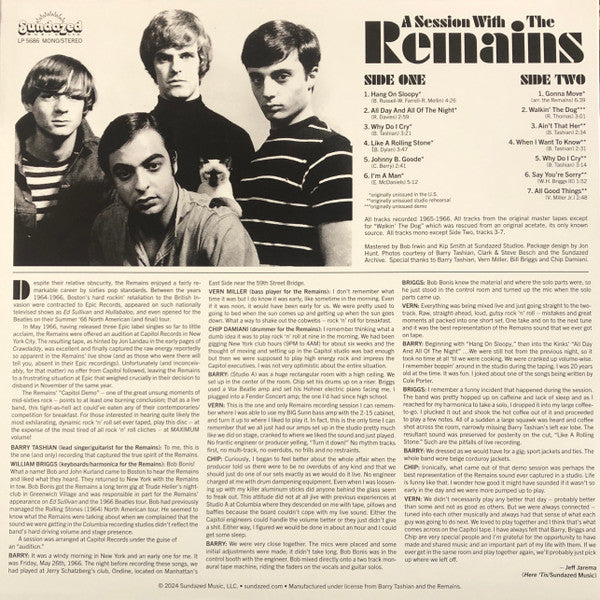 REMAINS (リメインズ)  - A Session With The Remains (US 限定復刻再発「赤盤」LP/New) 65〜'66年未発表レアトラック・コンピ