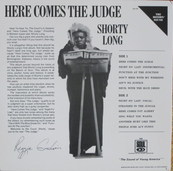 SHORTY LONG (ショーティ・ロング)  - Here Comes The Judge (US 限定復刻再発 LP / New)ファンキー・ノーザン名作 ’68年デビュー・アルバム！