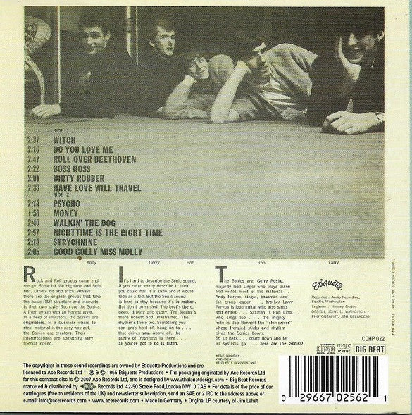 SONICS (ソニックス)  - Here Are The Sonics ! (UK 限定復刻再発カードスリーブ CD/New)  米ガレージ・レジェンド'65年デビュー・アルバム！