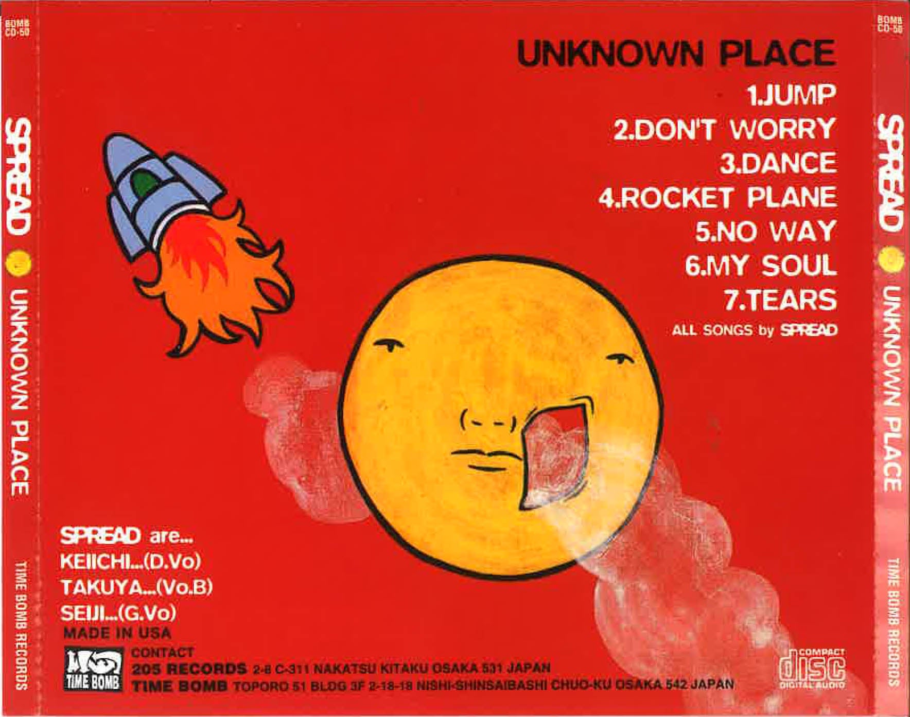 SPREAD (スプレッド) - Unknown Place (日本 タイムボム  限定CD/New) 大阪メロディック・パンク'97年発表7曲入りデビュー・ミニ・アルバム。
