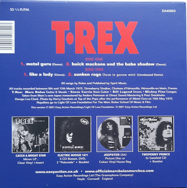 T.REX (T.レックス)  - Metal Guru (Demo) + 3  (UK 正規限定ジャケ付き「赤盤」33回転4曲入り7インチEP /New) スタジオ録音別バージョン集！
