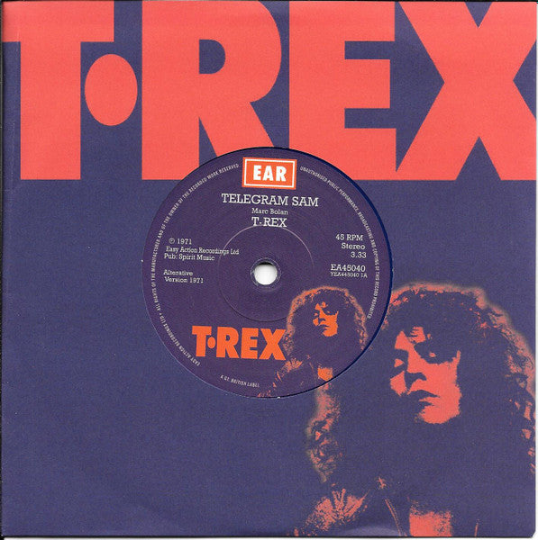 T.REX (T.レックス)  - Telegram Sam / Baby Strange (UK 正規500枚限定「ブルー VINYL」7インチ/T.REXカンパニースリーブ 付 /New) スタジオ録音別バージョン！