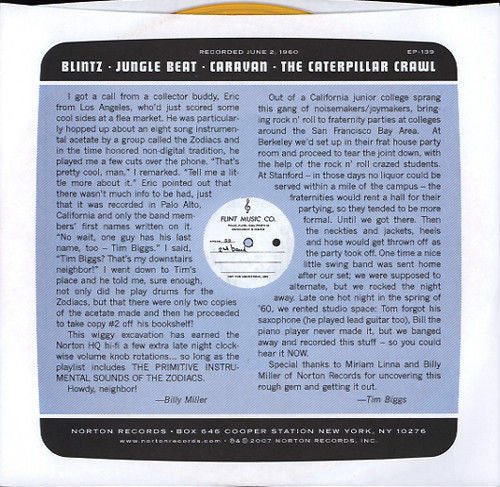 ZODIACS (ゾディアックス)  - The Primitive Instrumental Sounds Of The Zodiacs (US 限定ジャケ付4曲入り「イエローヴァイナル」 7" EP /廃盤 New)