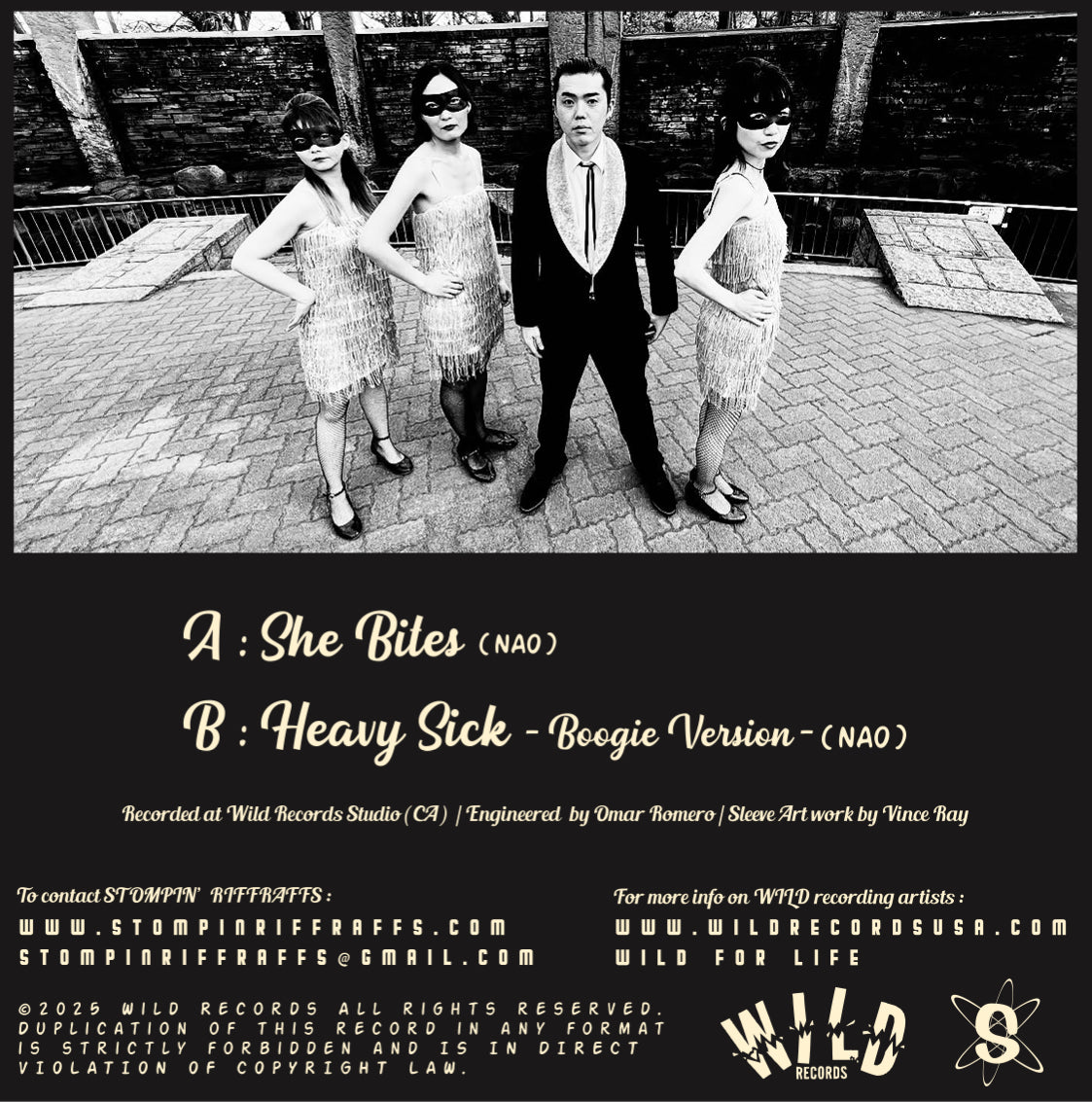 STOMPIN’ RIFFRAFFS (ストンピン・リフラフズ)  - SHE BITES / HEAVY SICK -Boogie version- (Japan 限定ジャケ付き7"/New ) 25年新作シングル！特典ステッカー付き