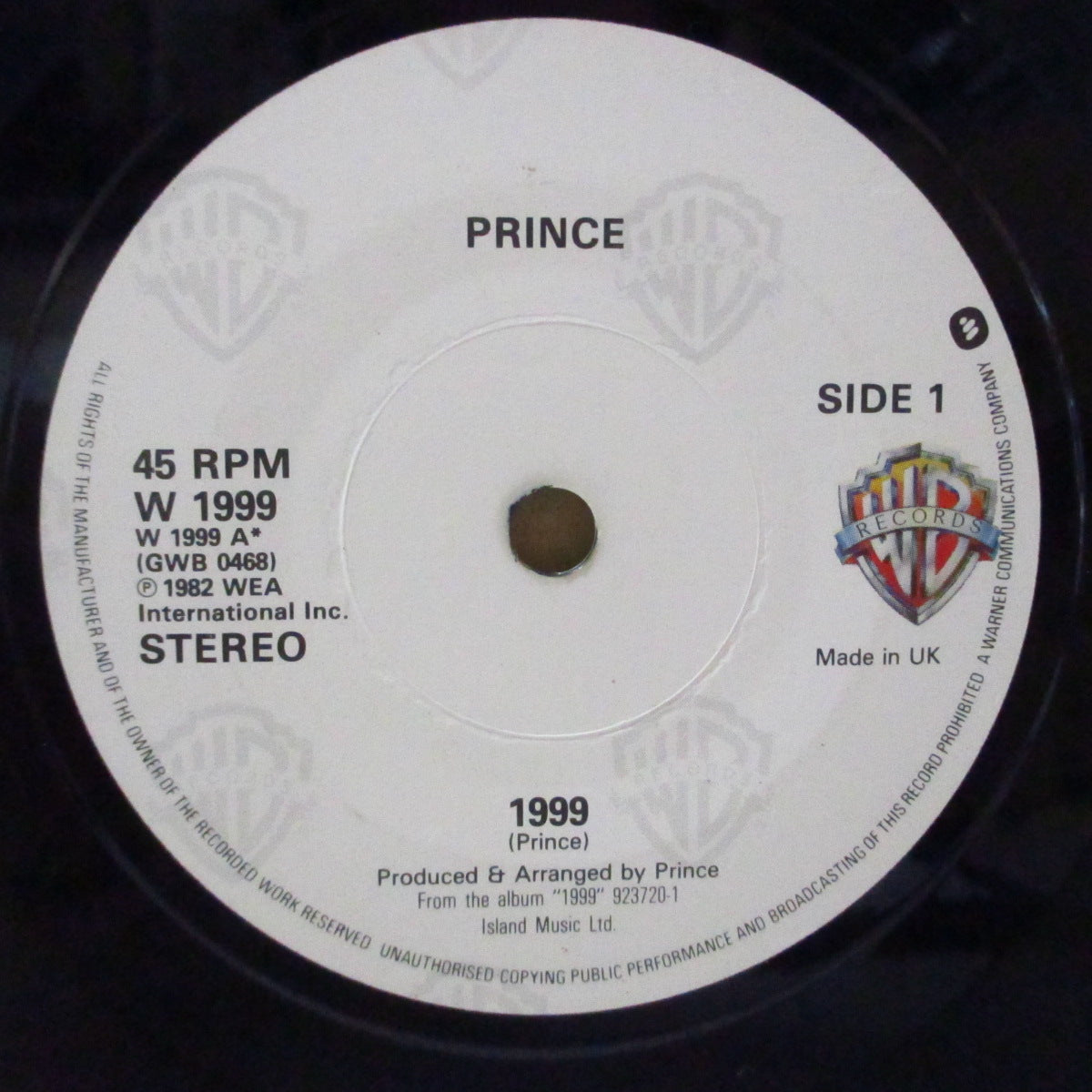 PRINCE (プリンス)  - 1999 / Little Red Corvette (UK '84 再発ペーパーラベ 7"+光沢固紙ジャケ)